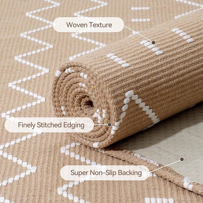 Hallway Runner Rug 2x6, Washable Kitchen Runners Non Slip, Ultra Thin Entryway Floor Mat Fit Under Door, Soft Low Pile Cotton Boho Carpet for Laundry Outdoor Bedroom