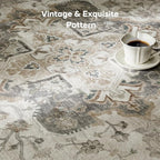 Marsail 9x12 Machine Washable Area Rug, Soft & Slip-Resistant Large Area Rug with Reinforced Bound Edges, Vintage Short-Pile Washable Rug with Floral Pattern for Living Room, Dinning Room and Bedroom