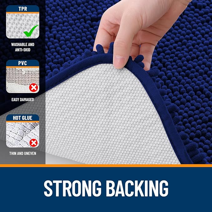 OLANLY Bathroom Rugs 47x32, Extra Soft Absorbent Chenille Bath Rugs, Rubber Backing Quick Dry, Machine Washable Bath Mats for Bathroom Floor, Tub and Shower, Home Decor Accessories, Navy