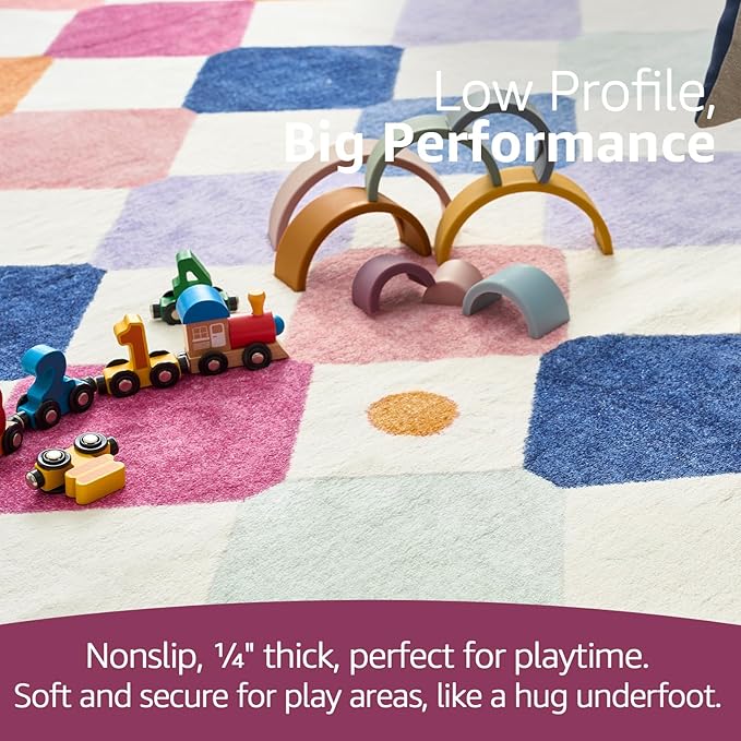 jinchan Macy Area Rug 6x9 Kids Washable Rug Indoor Floor Cover Non-Slip Modern Soft Rug Elementary School Classroom Diamond Carpet for Nursery Playroom Daycare Living Room Bedroom Berries on Cream