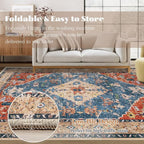 Area Rug 9x12 Washable Rug, Vintage Boho Medallion Rugs Non-Slip Soft Low Pile Large Distressed Rug Indoor Retro Carpet for Living Room Bedroom Dining Room Home Office (Tribal Medallion/Multi, 9'x12')