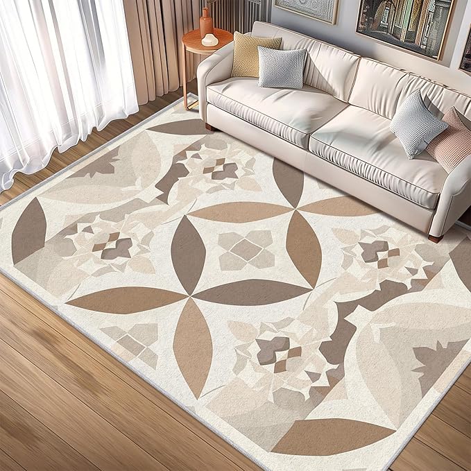Geometric Rug, Washable 5x8 Rug for Living Room, Modern Abstract Patterned Indoor Carpet, Geometric Decor for Home, Bedroom, Soft Non Slip Thin Design FER89