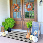 KOZYFLY Black and White Striped Porch Runner Rug 2x4.3 Ft Washable Outdoor Rug Farmhouse Outdoor Doormats Double Front Door Rug Striped Runner for Front Door Kitchen Hallway Bathroom