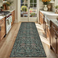 Lunasun Boho Dark Green Botanical 2x6 Washable Long Kitchen Runner Rug - Floral Throw Rug for Hallway, Bathroom, Indoor Entrance, Laundry, Bedroom - Soft Vintage Front Door Mat with Low Pile Non Skid