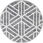 Rugs.com Lattice Trellis Collection Rug – 3 Ft Round Gray Low-Pile Rug Perfect for Kitchens, Dining Rooms