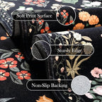 Wonnitar Floral Print Rug for Living Room, Black Washable 5x7 Area Rugs, Ultra-Thin Non Slip Stain Resistant Bedroom Carpet for Dining Room Playroom Office Dorm, Black/Multi