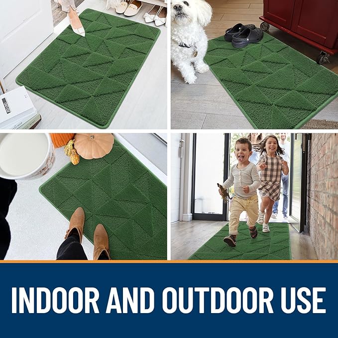 OLANLY Door Mats Indoor, Non-Slip, Absorbent, Dirt Resist, Entrance Washable Mat, Low-Profile Inside Entry Doormat for Entryway (71x47 inches, Green)