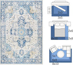 jinchan Kelda Runner Rug 3x8 Washable Rug Soft Hallway Runner Indoor Vintage Print Floor Cover Retro Distressed Lightweight Non-Slip Thin Carpet for Bathroom Kitchen Living Room Bedroom Blue