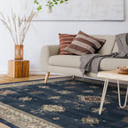 RUGGABLE Washable Vintage Area Rug – Verena Sapphire 10x14, Stain-Resistant, Non-Slip – Large Machine Washable Rugs for Living Room, Bedroom, Hallway, Entryway & Office–with Cushioned Pad