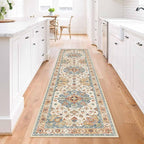 Enkor Runner Rugs for Hallway, 2x8 Washable Soft Non Slip Floor Rugs for Kitchen, Modern Mat for Living Room Bedroom Entryway Orange & Beige