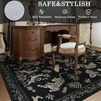 Moynesa Vintage Animal Washable Area Rugs 5x7, Retro Black Gold Area Rug for Bedroom Living Room Dining Room Office Study, Low Pile Soft Non-Slip Lightweight Carpets for Home Decor