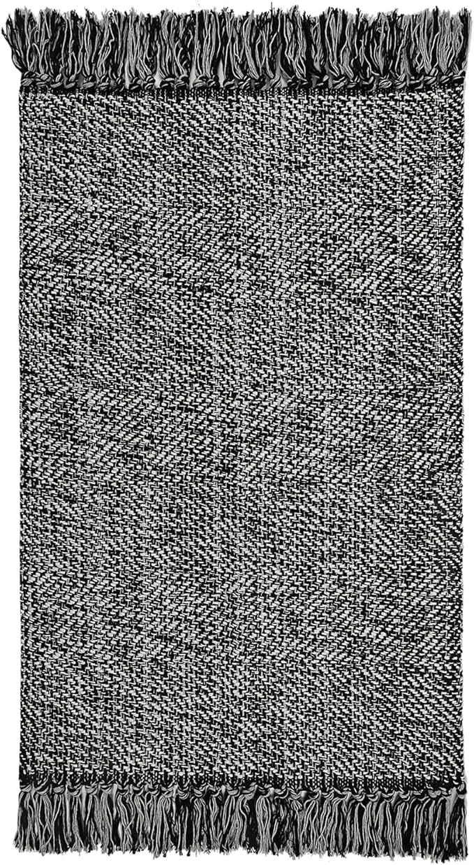 Collive Long Hallway Runner Rug 2.6' x 10', Washable Runners Indoor Entryway Rug, Black/Cream Braided Woven Kitchen Rugs Low-Profile Front Door Floor Carpet for Laundry Room Bedroom Doorway