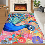 Peacock Area Rug 4x6-4x6 Rug, Boho Floral Rugs for Living Room, Colorful Carpet, Oil Painting Art Washable Area Rugs for Bedroom, Aesthetics Carpet - Peafowl Home Decor & Gifts
