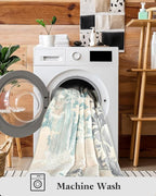 Washable Abstract Rug, 6x9 Ivory and Aqua Floral Area Rugs with Non-Slip Rubber Backed for Living Room, Low Pile Modern Throw Carpet Bedroom Dining Room Decor