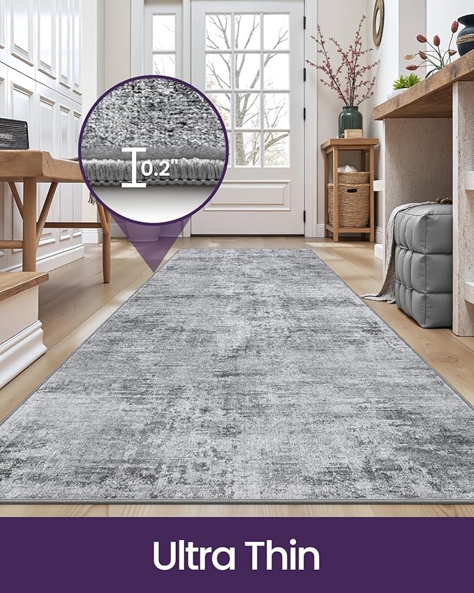 DEXI Hallway Runner Rug 3x12, Modern Abstract Non Slip Thin Soft Runners Carpet, Stain Resistant Washable Indoor Rug for Hallway Entryway Kitchen Laundry Room Living Room, Light Grey