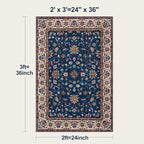 Tangsoo 2x3 Washable Rugs for Entryway, Small Area Vintage Floral Rug Non-Slip Soft Low Pile Rugs, Small Carpet Door Mat, Front Door Indoor Throw Rug for Entrance Kitchen Entry, Home Decor Navy Blue