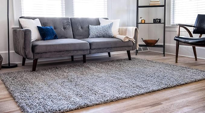 Unique Loom Solid Shag Collection Area Rug (8' x 11' Rectangle Cloud Gray)