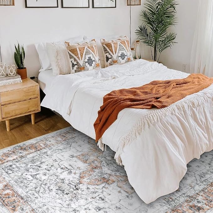 COMSLE 4x6 Rugs for Living Room Washable Area Rugs for Bedroom Faux Wool Distressed Throw Rugs Absorbent Non-Slip Floor Carpet for Indoor Kitchen Laundry Room Orange