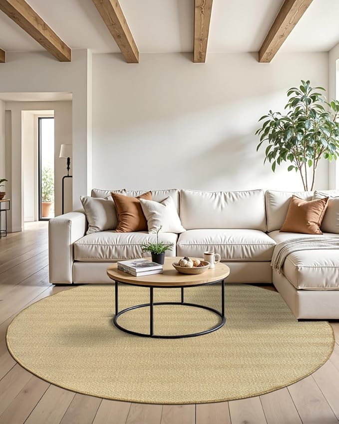 DEXI Round Sisal Rug Natural Fiber 6x6, Braided Woven Area Rugs No Shed, Large Soft Neutral Rustic Carpet Mat for Indoor Outdoor Patio Dining Living Room Bedroom Farmhouse, 6ft, Natural
