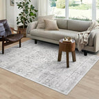LIVEBOX Washable Area Rug 5x7 Large Boho Living Room Rug Vintage Grey Rugs for Bedroom, Lightweight Retro Carpet Floral Accent Rugs for Nursery Room High Traffic Area