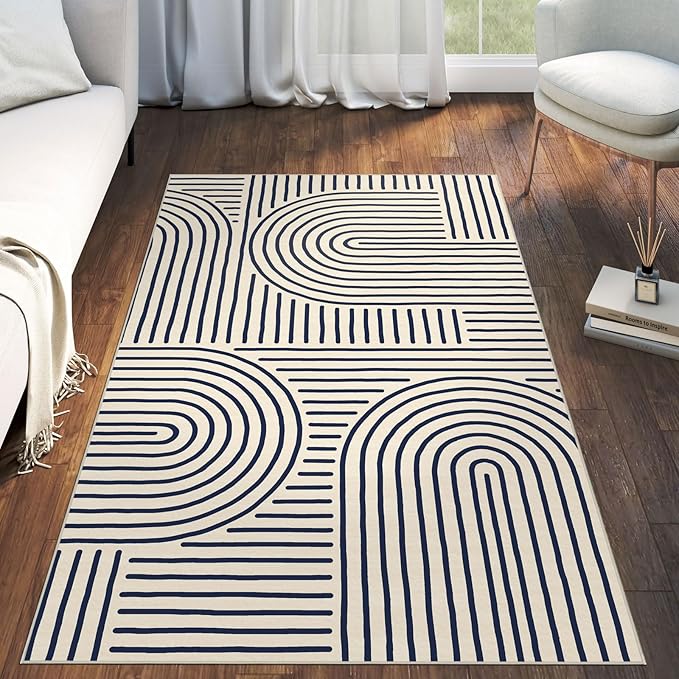 3x5 Washable Area Rug - Small Entryway Rug Indigo Non-Slip Abstract Rainbow Kitchen Rugs Modern Boho Carpet Throw Rugs for Living Room Bedroom Bathroom Dorm Nursery Room Home Decor