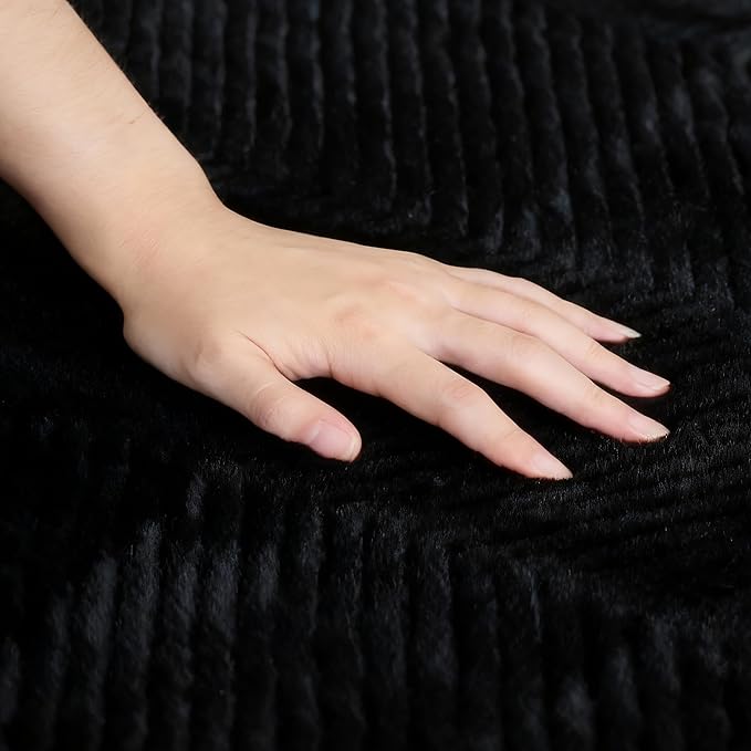 Area Rug for Living Room - 6x9 Soft Faux Rabbit Fur Modern Geometric Wave Carpet for Bedroom, Black