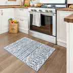 KUTA Moroccan Area Rugs, 2x3 Blue White Entryway Rug Non-Slip Washable Small Indoor Door Mat, Ultra Soft Print Vintage Distressed Geometric Low-Pile Floor Carpet for Entrance Kitchen