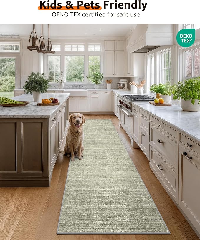Art&Tuft Non-Slip Runner Rug - 2x6 Runner Rug Washable Low-Pile Rugs Runners, Soft Distressed Carpet Runner for Bedroom Bathroom Kitchen Laundry Living Room, Green