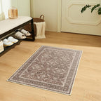 WITSHOCK Washable 2x3 Entryway Area Rug: Soft Non-Slip Backing Washable Rugs Vintage Flower Boho Accent Small Rugs for Bedroom, Kitchen, Bathroom, Nursery Entrance,Dark Brown