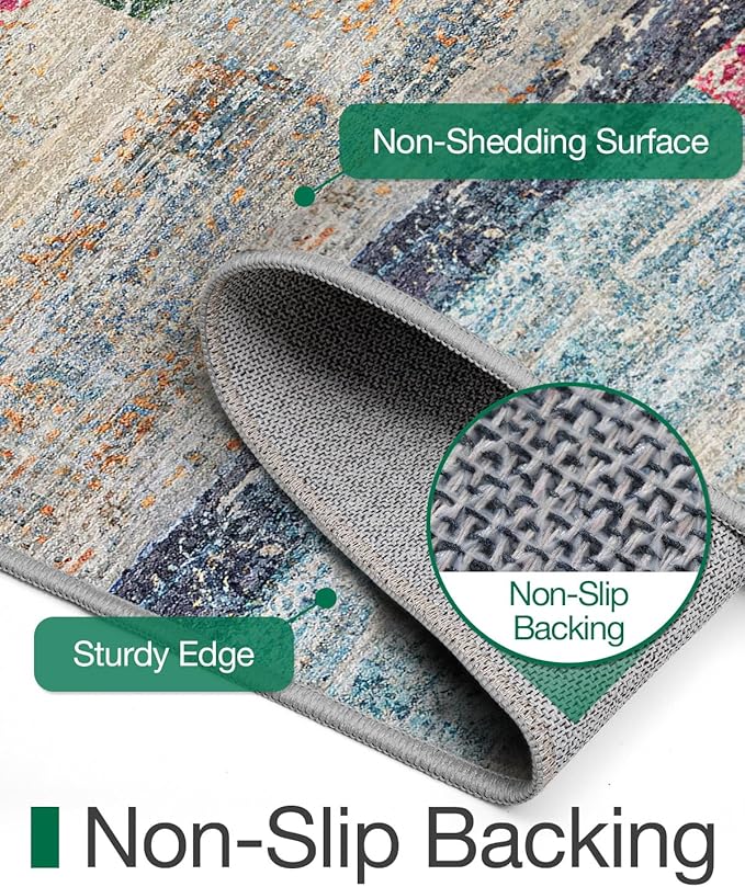 LUMI Ultra Thin Door Mat, 36x59 Non Slip Indoor Doormat Entrance Washable Rugs Entryway Oriental Vintage Soft Carpet for Kitchen Bedroom Front Door, Multicolor