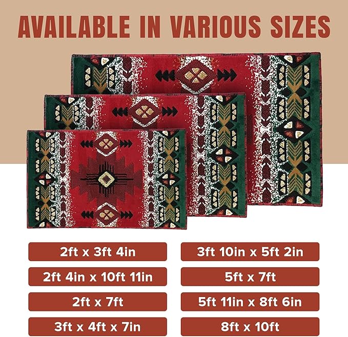 YHSF South West Native American Area Rug C318 - Easy Clean, Thick, Soft, Durable Native Tribal American Indian Inspired Rug for Bedroom/Living Room and More - Red, 2 Feet x 3 Feet 4 Inches