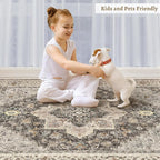 Tangsoo Vintage Round Rug 4ft Washable Circle Rug, Non Slip Small Boho Round Rug, Low Pile Circular Rugs, Round Carpet for Bedroom,Entryway,Nursery,Dorm,Kitchen,Grey/Multi