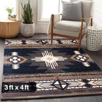 YHSF South West Native American Area Rug C318 - Easy Clean, Thick, Soft, Durable Native Tribal American Indian Inspired Rug for Bedroom/Living Room and More - Black, 3 Feet x 4 Feet 7 Inches