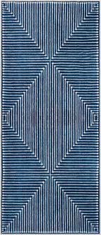 GLN Rugs Contemporary Collection - Machine Washable Area Rug, Contemporary Washable, Non Slip, Low Pile Chenille Rug, Living Room, Bedroom, Kitchen Rug (2'6" x 7' Lines Blue)