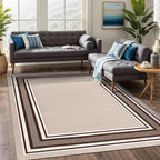 Beverly Rug Non Slip Area Rugs 5x7 Modern Bordered Non Skid Rubber Backing Soft Area Rug for Living Dining Room Easy to Clean Non Shedding Kitchen Bedroom Indoor Carpet 5 x 7 Beige-Brown