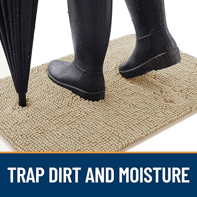 OLANLY Dog Door Mat for Muddy Paws 54x32, Absorbs Moisture and Dirt, Absorbent Non-Slip Washable Doormat, Quick Dry Chenille Mud Mat for Dogs, Entry Indoor Entryway Carpet for Inside Floor, Beige