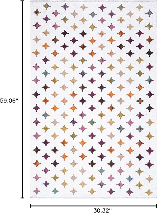 Alfa Rich 3x5 Moroccan White Area Rugs for Living Room Decor Washable Cotton Pet Friendly Runner