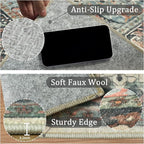 6x9 Machine Washable Area Rug for Living Room, Blue Beige Boho Vintage Floral Rug Large Non-Slip Low Pile Soft Faux Wool Carpet, Kids and Pets Friendly for Bedroom Dining Room Farmhouse Decor Rug