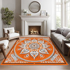 Mandala Rugs 5x7-5x7 Area Rugs, Orange Mandala Rug, Vintage Meditation Rug for Living Room, Hippie Spiritual Washable Bedroom Carpet, Boho Vintage Floral Home Decor & Gifts