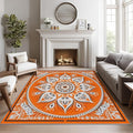 Mandala Rugs 5x7 -Orange Mandala Rug, 3x5 ft, Vintage Meditation Area Rug, Hippie Spiritual Washable Non-Slip Rugs for Entryway, Boho Vintage Floral Home Decor & Gifts