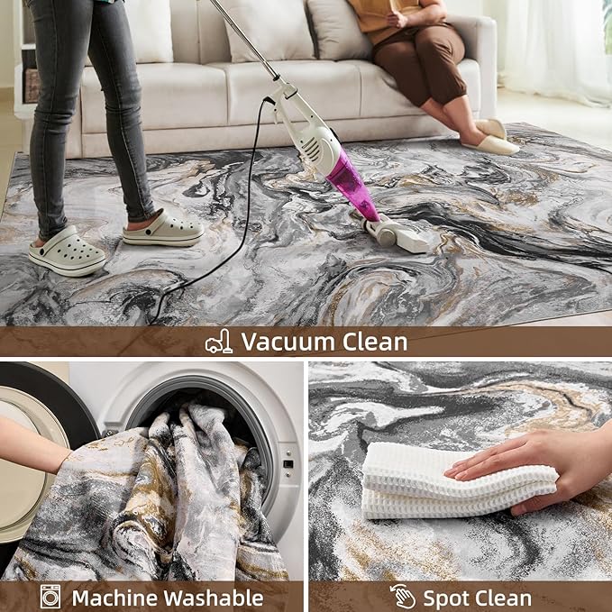 6x6 Round Area Rugs for Living Room, Modern Abstract Rug for Bedroom, Contemporary Machine Washable Rug, Large Stain Resistant Carpet for Dining Room Playroom Home Office, Pet & Kids Friendly
