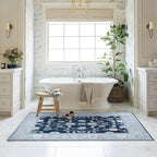 Fame Living Navy Blue Oushak Rug, Modern, Vintage, Turkish, Eclectic, Floral, Pastel, Washable, Oversized, Extra Large Area Rugs for Living Room, Dining, Bedroom, Lounge 9'5"x14'