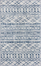 KUTA Vintage Boho Washable Rugs 3x5, Moroccan Non Slip Entryway Rug, Blue White Ultra Soft Print Distressed Geometric Low-Pile Area Rug for Living Room Bedroom Nursery Dorm Decor