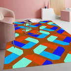 Bright Vibrant Geometric Living Room Area Rug with Burgundy and Blue Colorful Texture Machine Washable Non Slip Soft Carpet for Nursery Room Bedroom Dining Room Home Office Indoor 10x12 Rugs