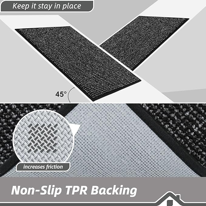 BEQHAUSE Dirt Trapper Door Mat 32" x 48", Non-Slip Washable Doormats Entrance Mat, Dirt Resistant and Absorbent Welcome Mat, Low Profile Floor Mats for Front Back Door and Entryway, Black