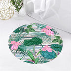 Indoor Outdoor Round Rug 3.3ft - Blue White Tropical Botanical Pattern, Non-Slip Patio Carpet, Easy-Clean Non-Shedding Rug for Living Room, Kitchen, Garden, Indoor Shower Mat