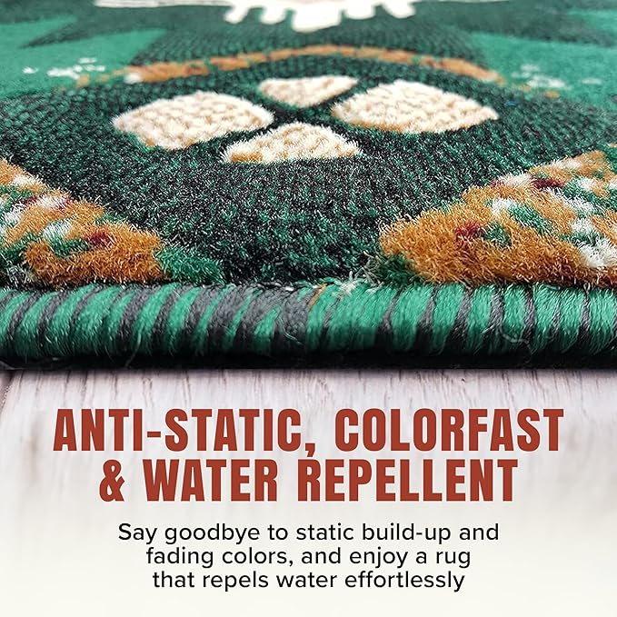 YHSF South West Native American Area Rug C318 - Easy Clean, Thick, Soft, Durable Native Tribal American Indian Inspired Rug for Bedroom/Living Room and More - Hunter Green, 2 Feet x 7 Feet