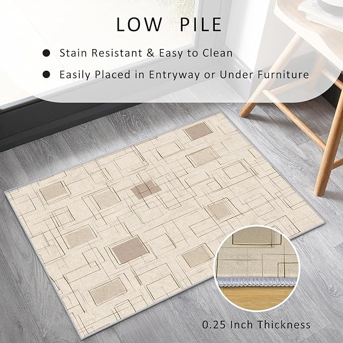 Geometric Rug, Washable 5x6 Rug for Living Room, Modern Abstract Patterned Indoor Carpet, Geometric Decor for Home, Bedroom, Soft Non Slip Thin Design FER57