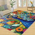 Boho Peacock Rug Large - 5x6 Rug, Colorful Peacock Washable Rugs for Living Room, Teal Turquoise Carpet, Modern Style Non-Slip Area Rugs for Bedroom, Aesthetics Carpet - Peafowl Home Decor & Gifts