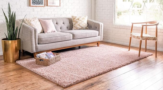 Unique Loom Davos Shag Collection Area Rug - Solid (5' 3" x 8' Rectangle, Dusty Rose)